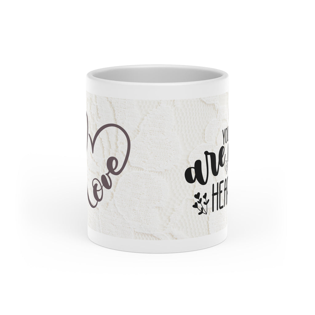 Heart-Shaped Mug — Romantic 'You Are My Heart' Lace Design Valentine’s Coffee Cup