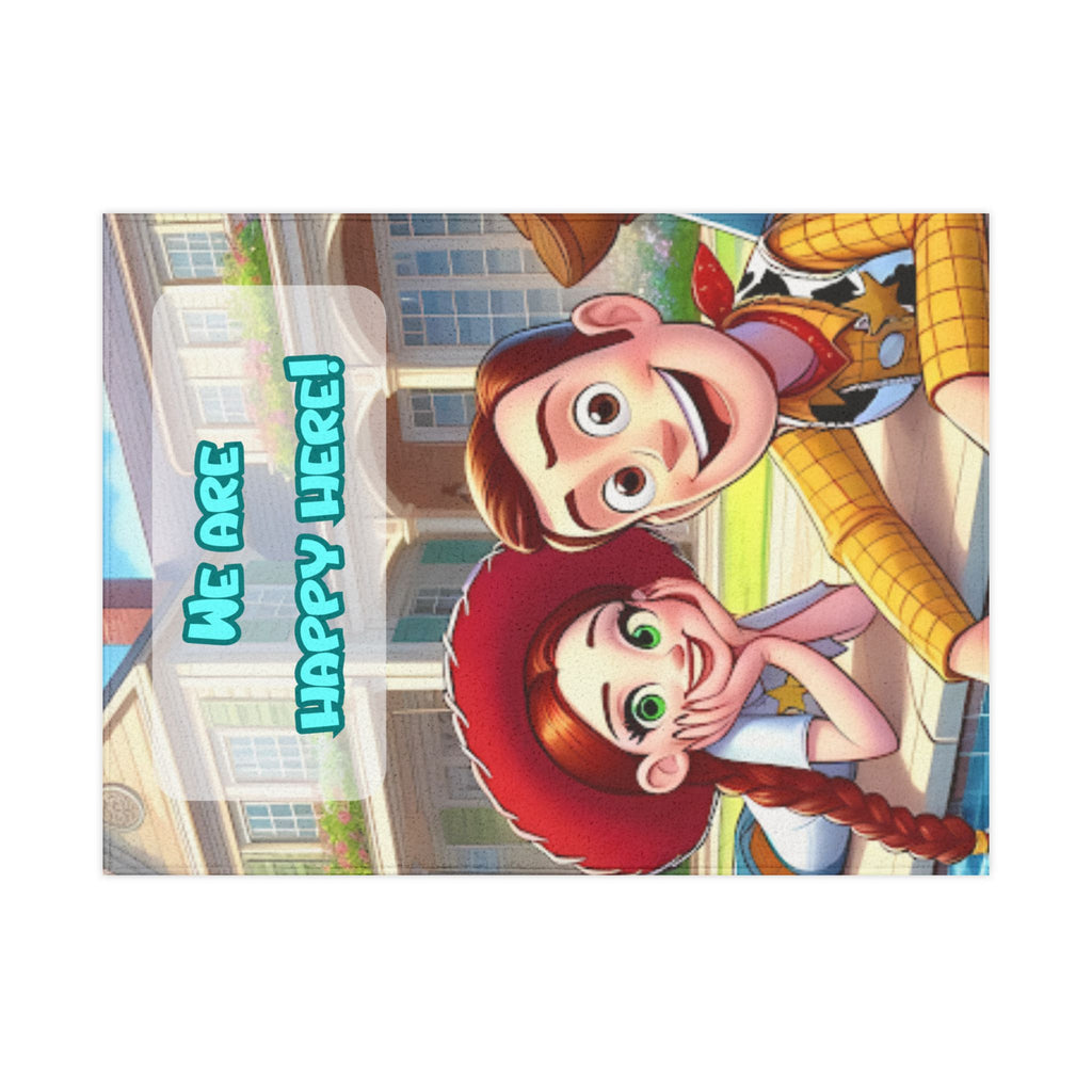 Toddler Blanket - 'We Are Happy Here!' Cartoon Character Cozy Throw for Kids