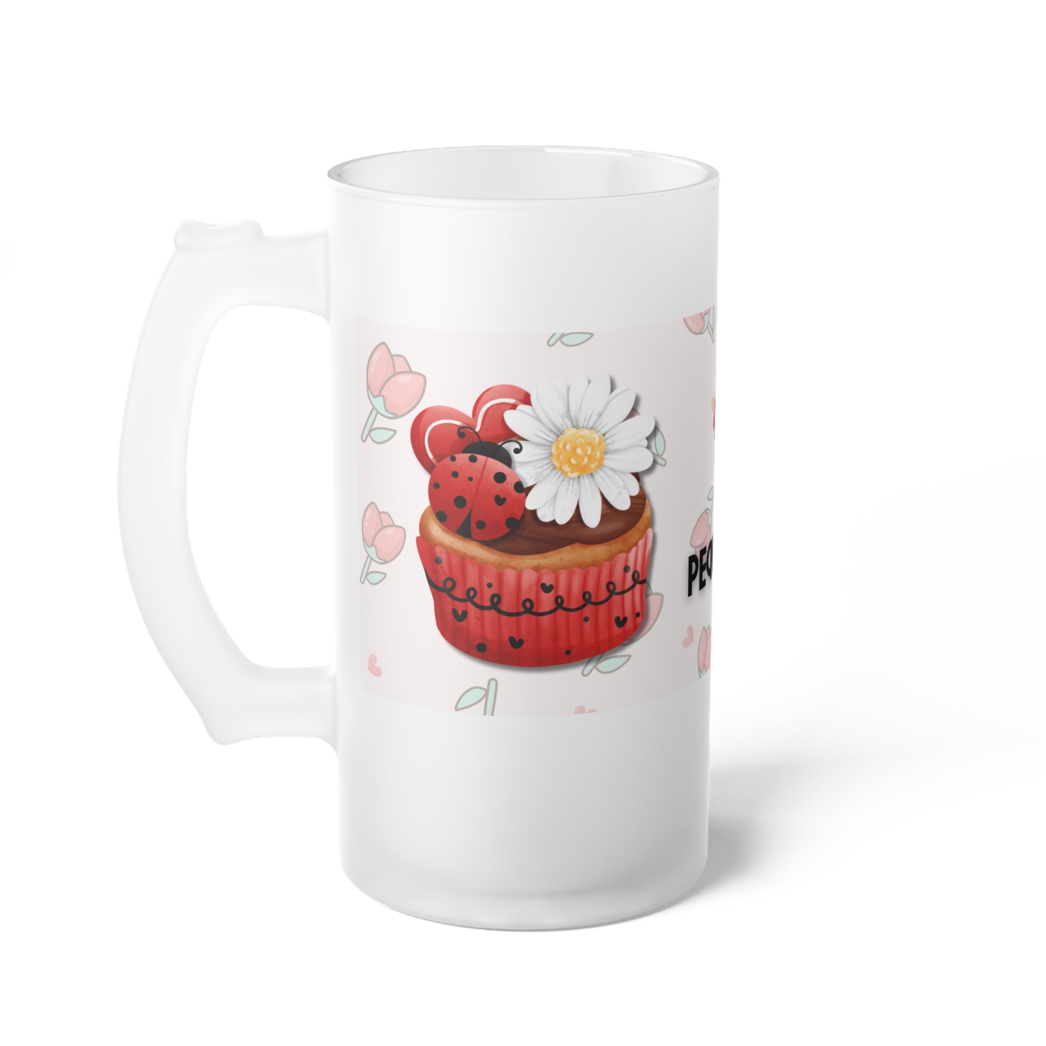 Frosted Beer Mug — 'La felicidad es la suma de pequeños momentos' Floral Design