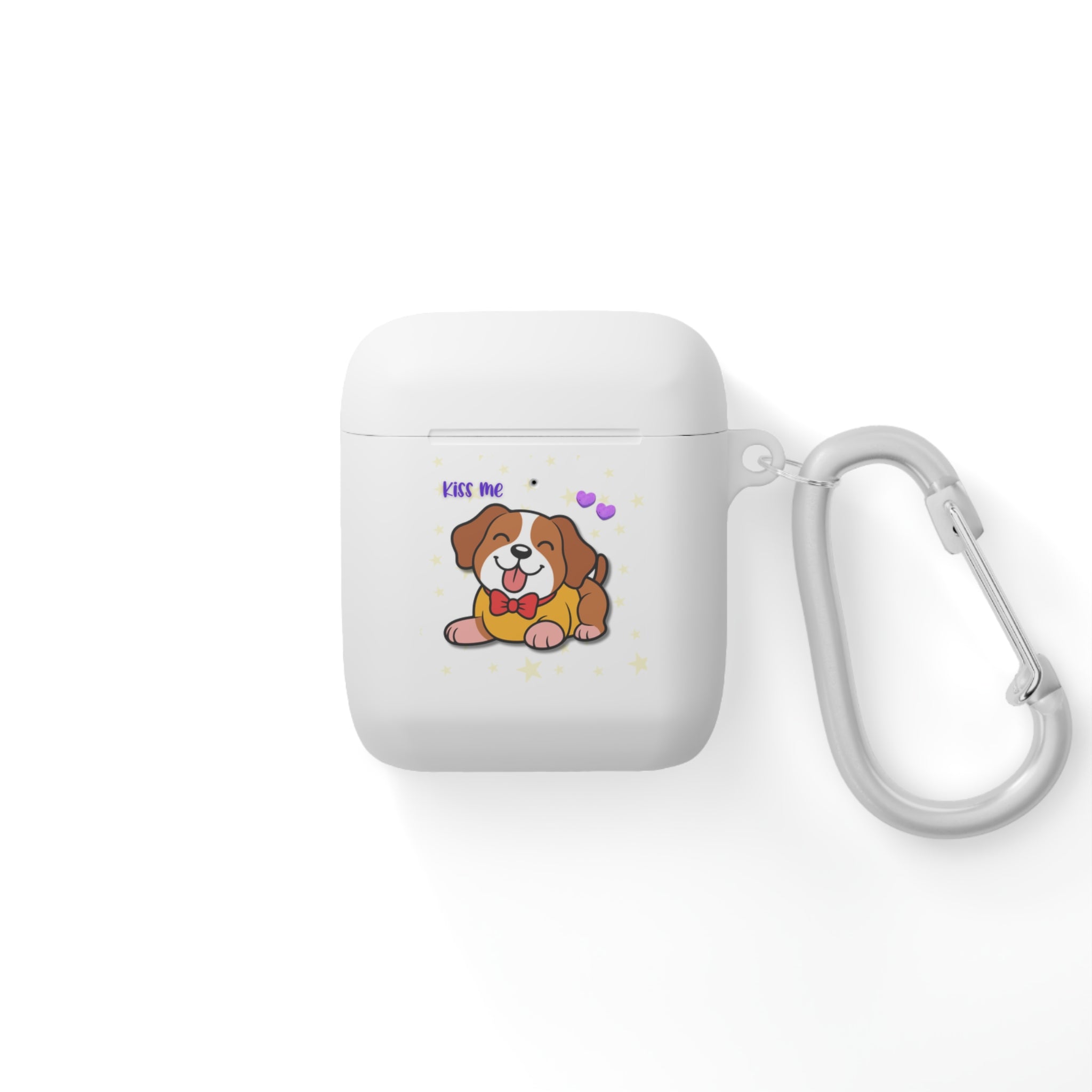 Cute Puppy AirPods Case Cover — "Kiss Me" Cartoon Dog with Hearts