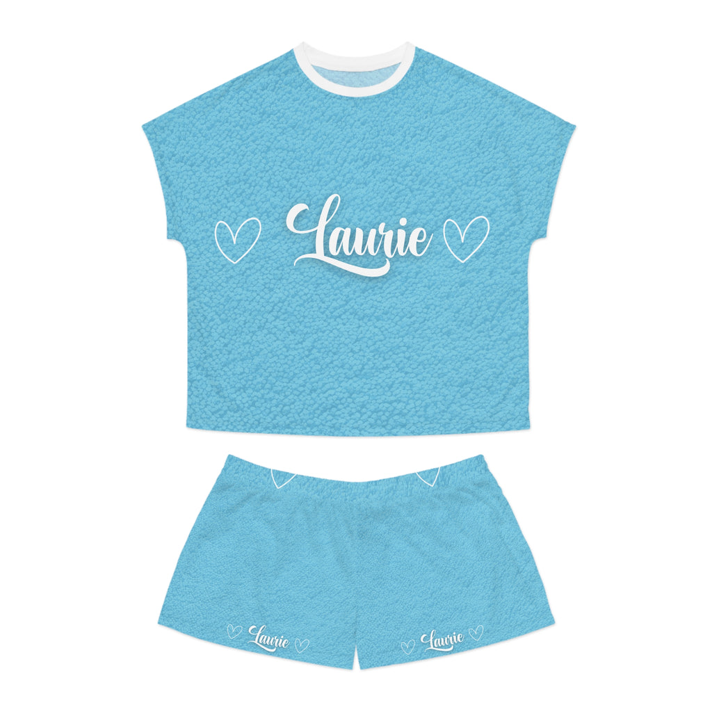 Laurie Personalized Women's Pajama Set - Blue Short Sleep Set with Heart & "parents' love" Design