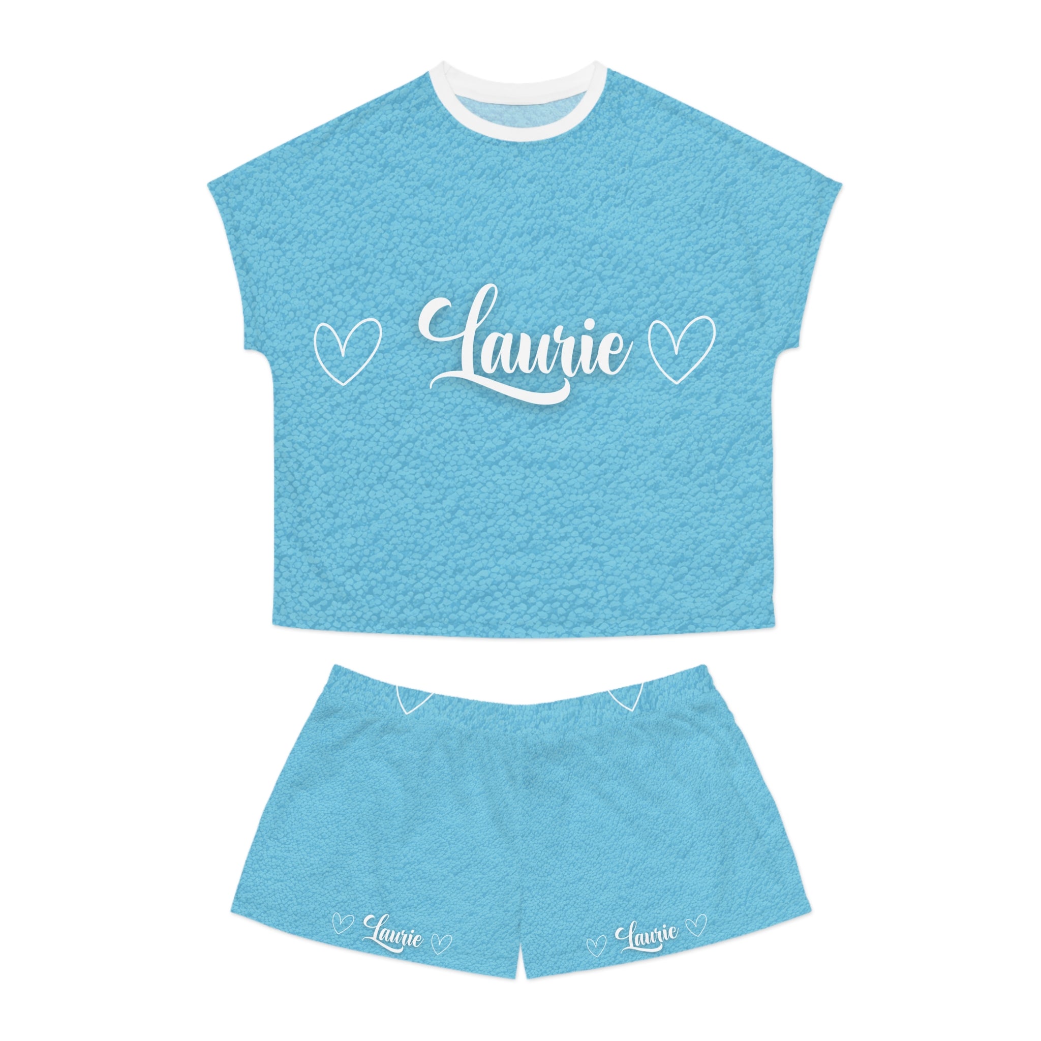 Laurie Personalized Women's Pajama Set - Blue Short Sleep Set with Heart & "parents' love" Design