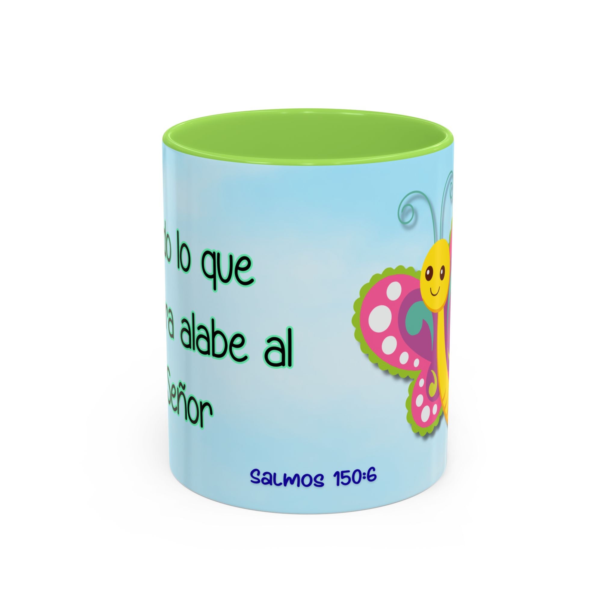 Colorful Mug — Cute Butterfly Psalm 150:6 Spanish Inspirational Coffee Cup (11oz, 15oz)