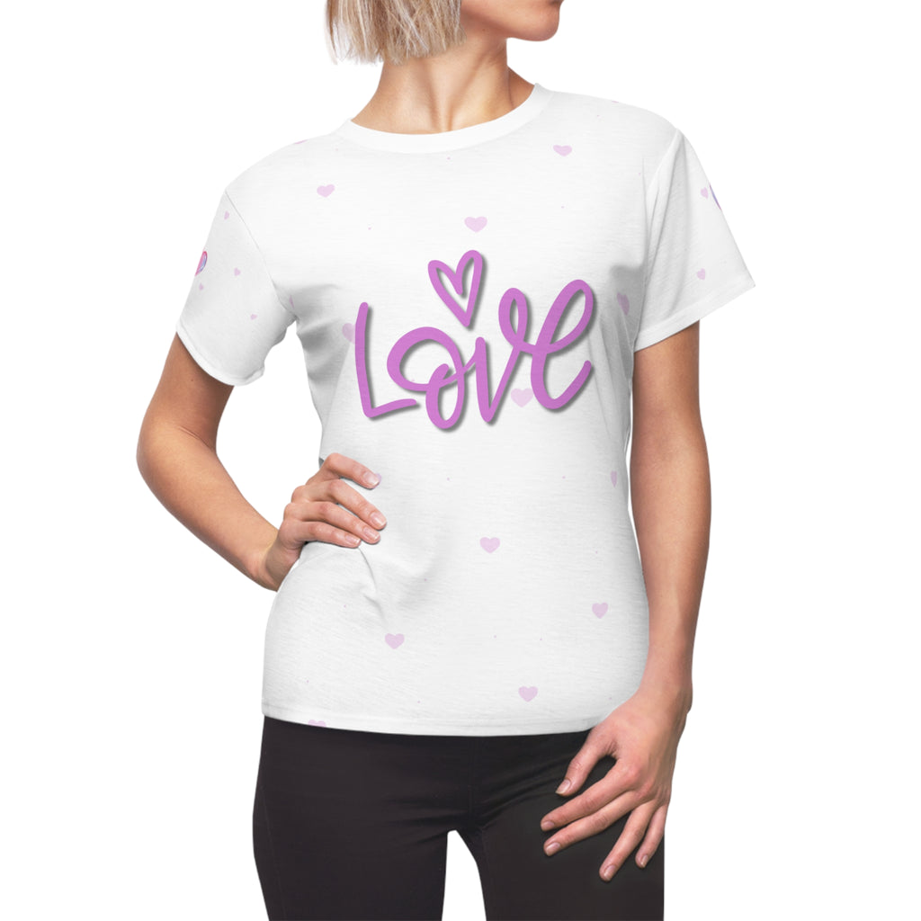 Love Script Women's Tee — Pink Heart All-Over Print