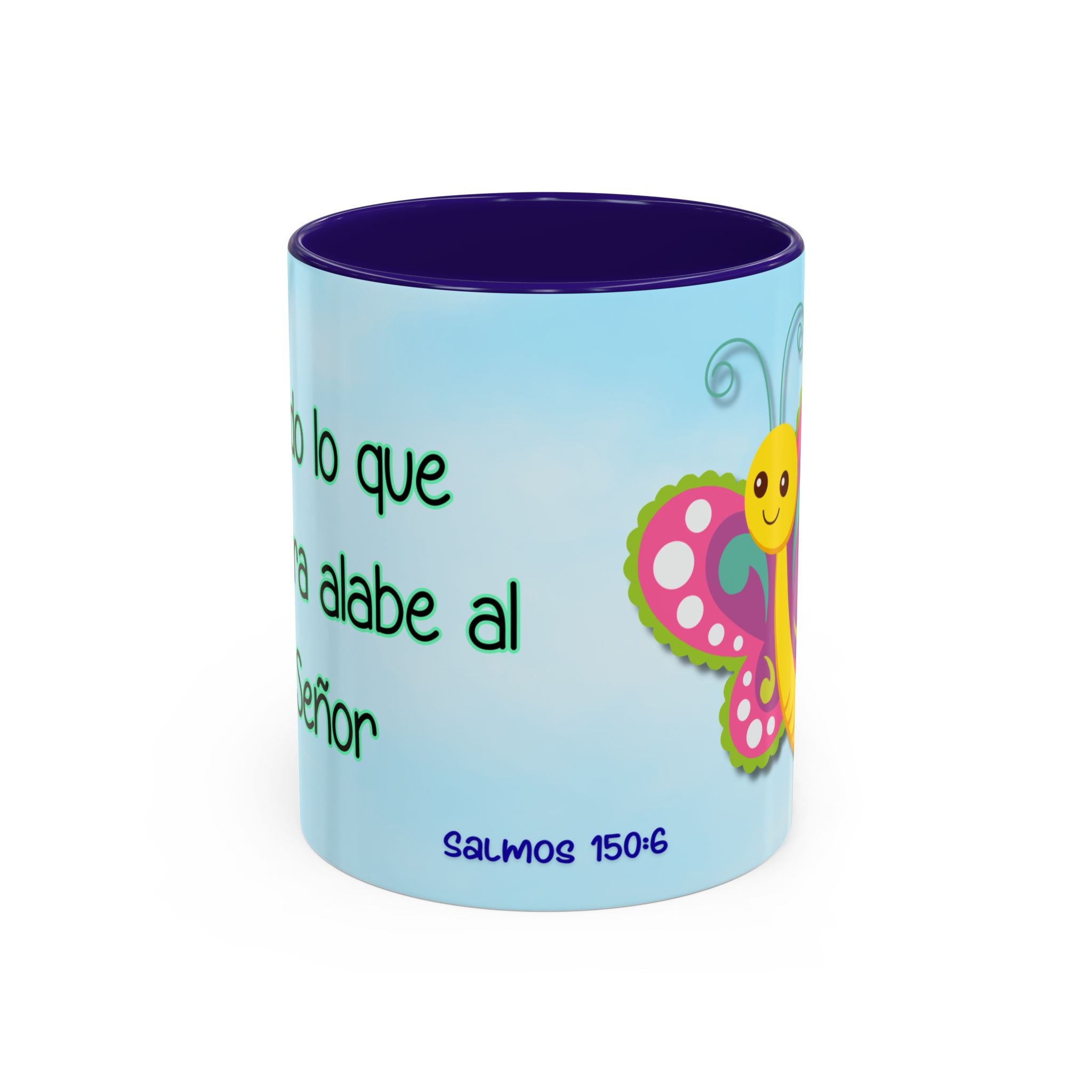 Colorful Mug — Cute Butterfly Psalm 150:6 Spanish Inspirational Coffee Cup (11oz, 15oz)