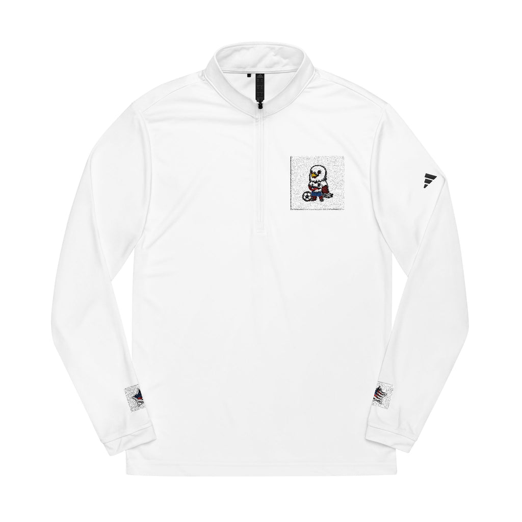 Embroidered adidas Quarter-Zip Pullover — Small Chest & Sleeve Fox Patch
