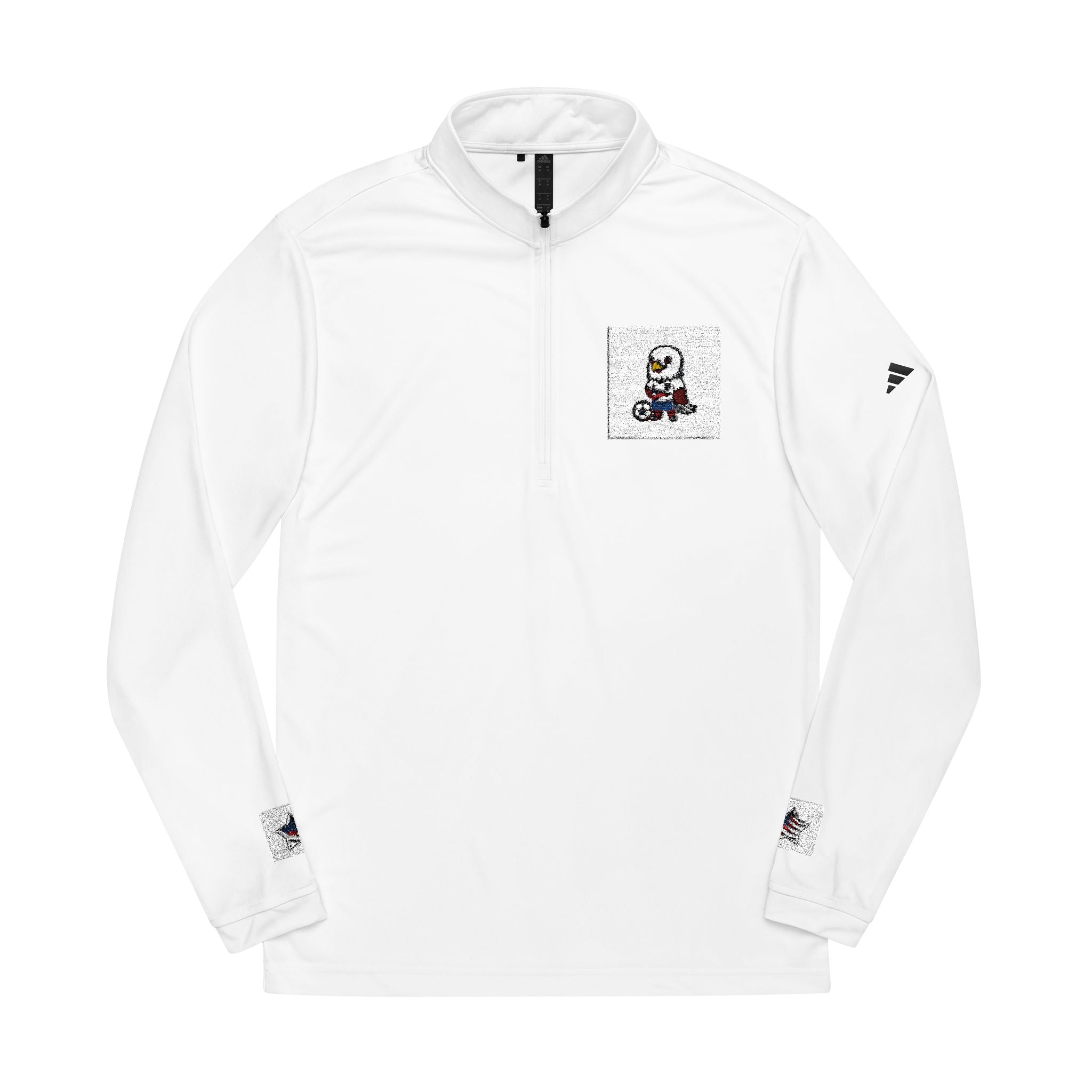 Embroidered adidas Quarter-Zip Pullover — Small Chest & Sleeve Fox Patch