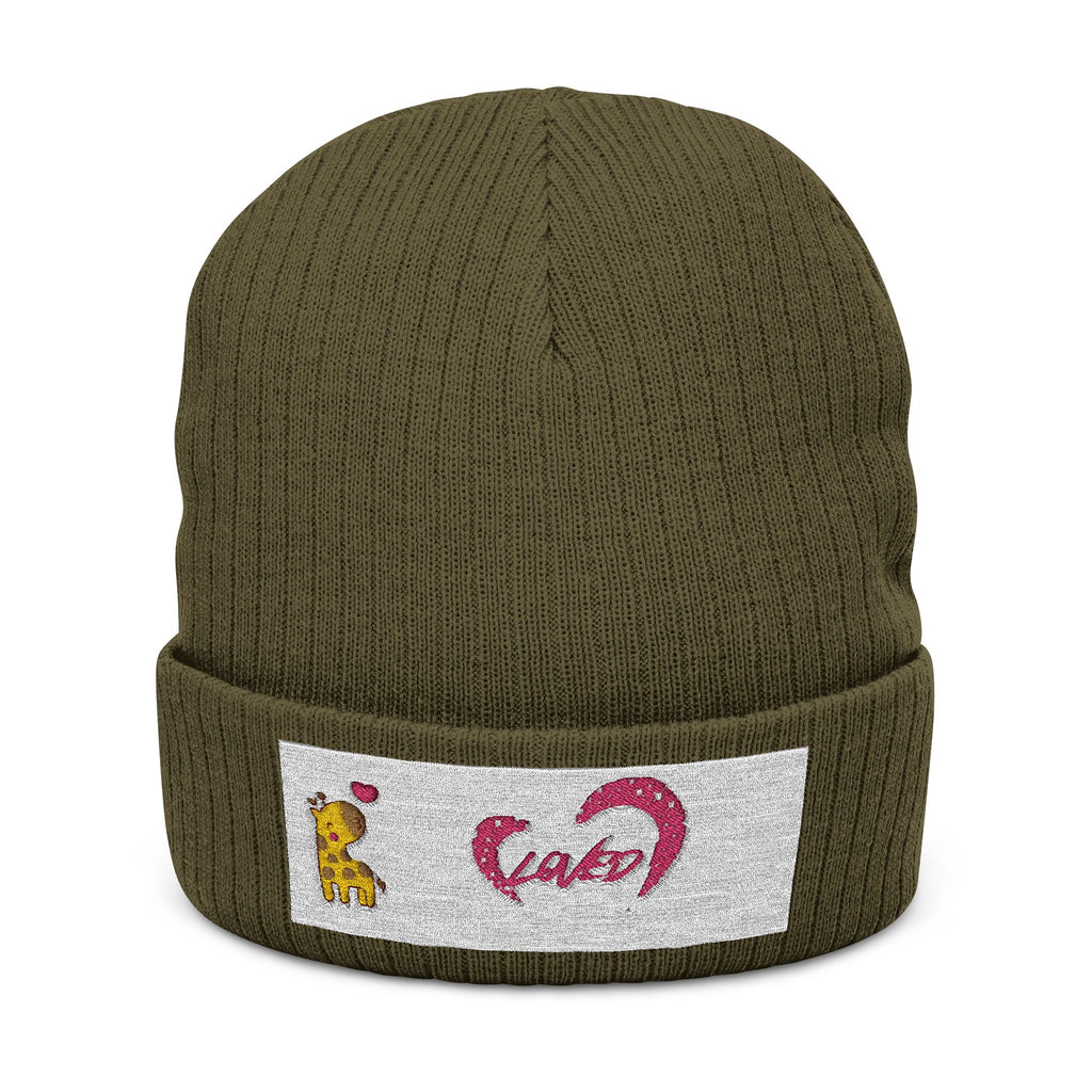 Giraffe 'Loved' Embroidered Ribbed Knit Beanie