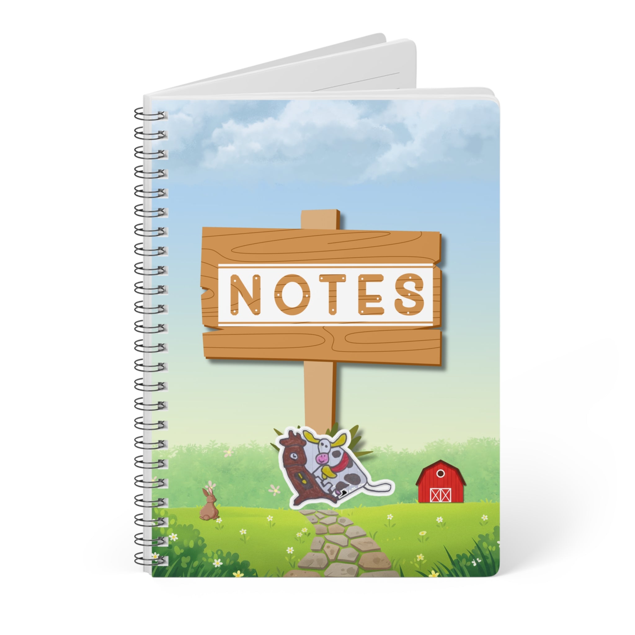 Farmyard Notes A5 Spiral Notebook – Cute Cow & Barn Lined Journal
