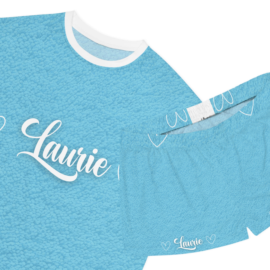 Laurie Personalized Women's Pajama Set - Blue Short Sleep Set with Heart & "parents' love" Design
