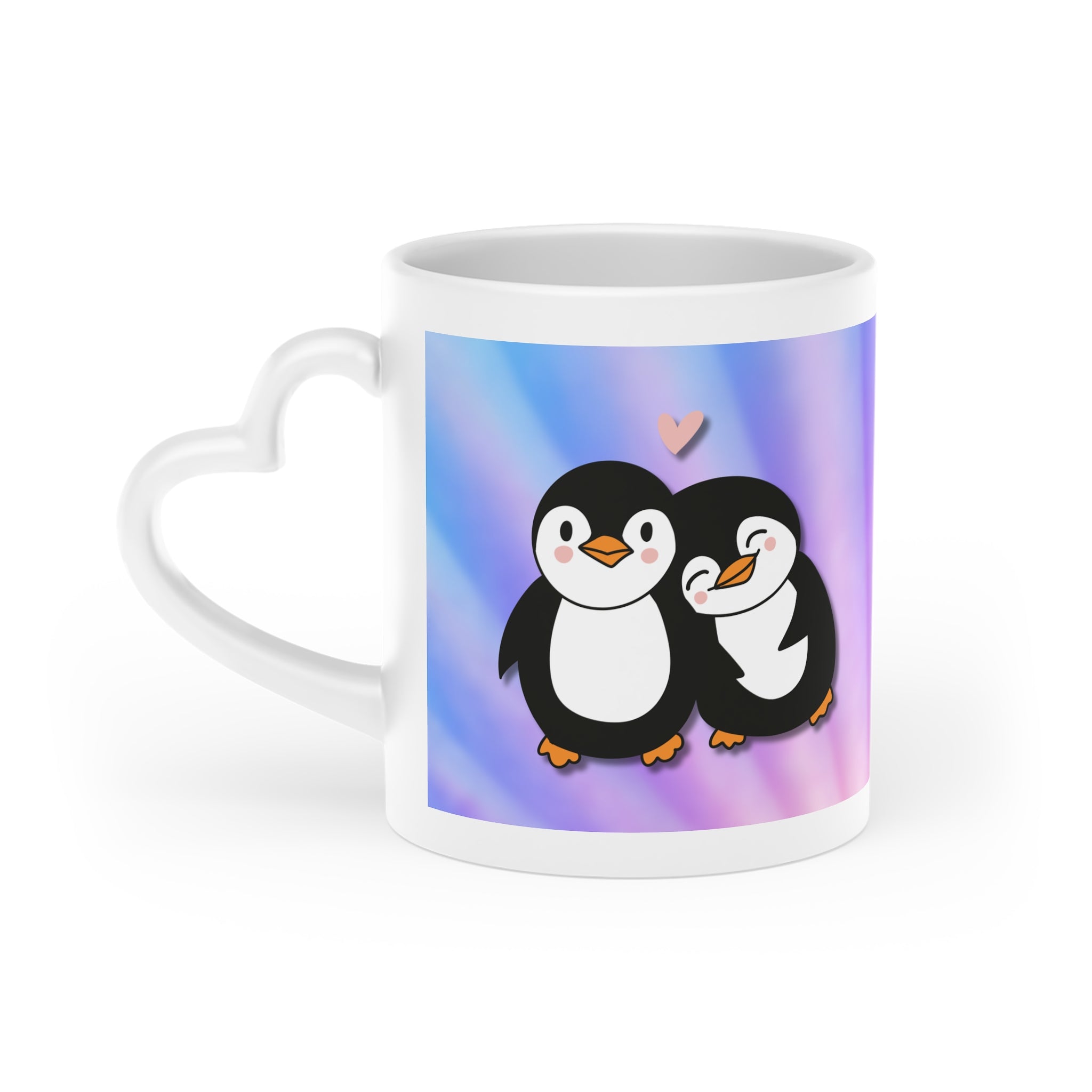 Cute Penguin Love Mug — Heart-Shaped Design, 'Love' Cottagecore Gift