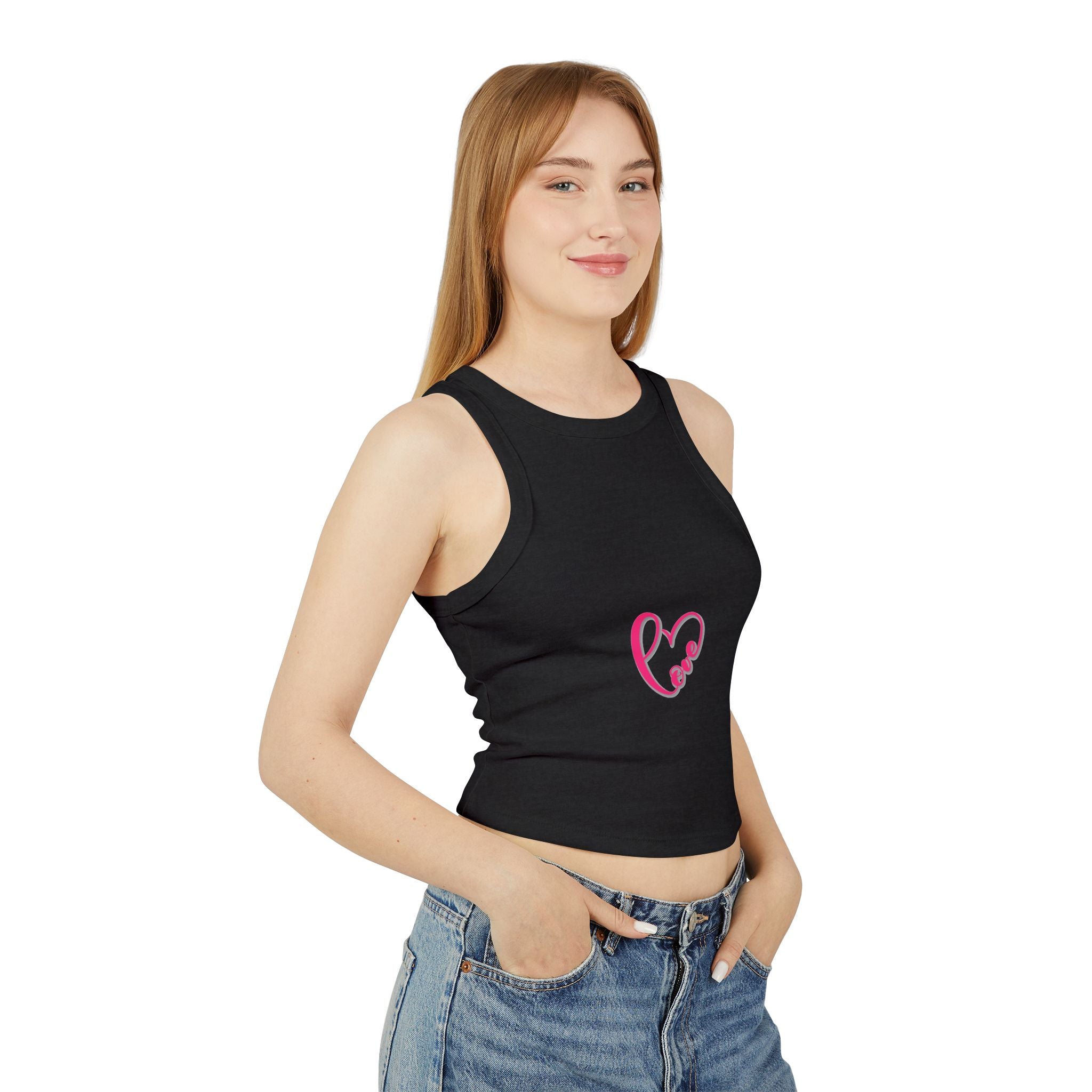 Women's Racer Tank Top — Pink Heart Grid Graphic