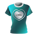 Loved Heart Women's Tee — Teal Gradient Cut & Sew Shirt