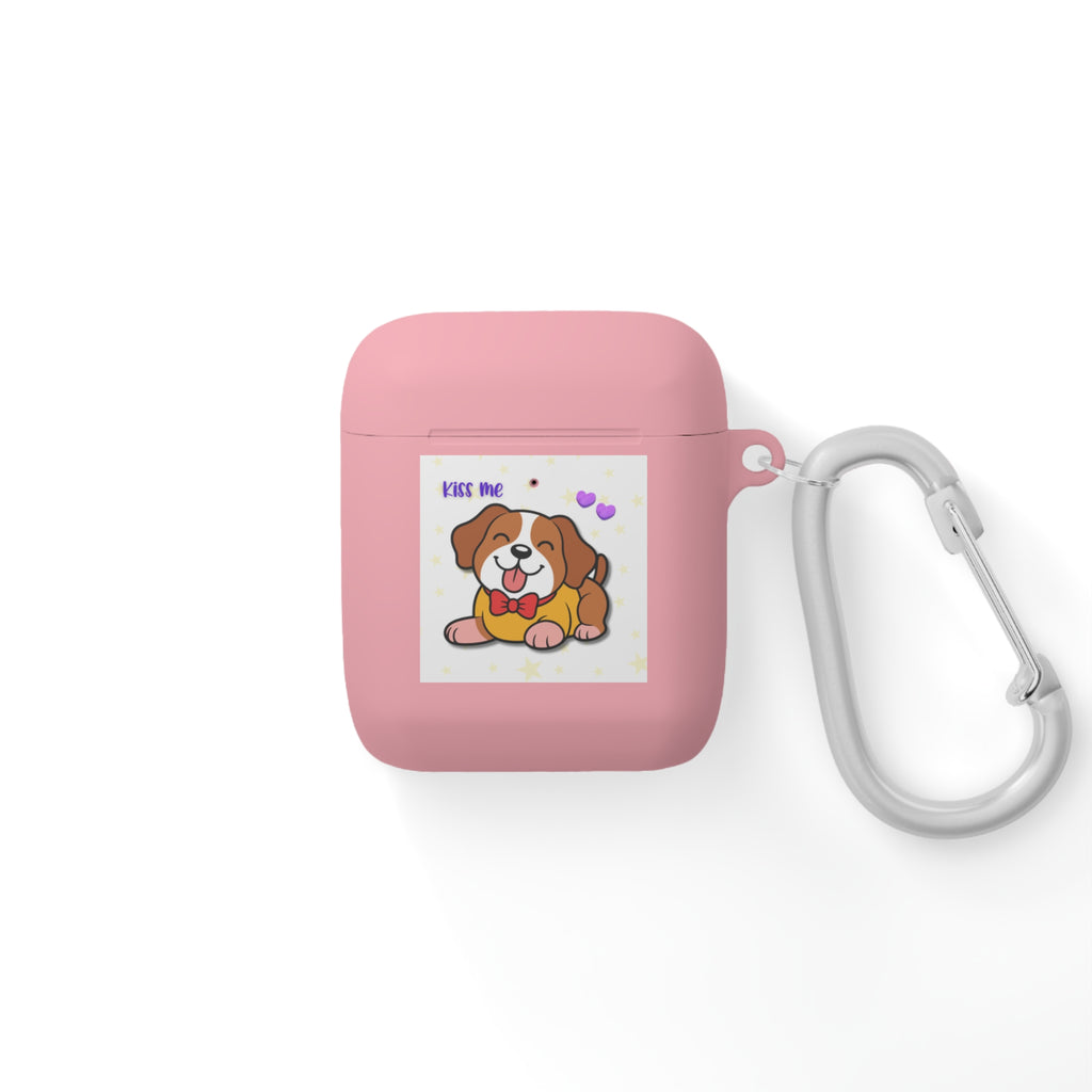 Cute Puppy AirPods Case Cover — "Kiss Me" Cartoon Dog with Hearts