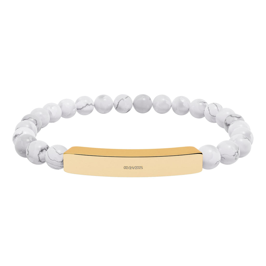 Engravable Natural Stone Stretch Bar Bracelet — Personalized Beaded Bracelet