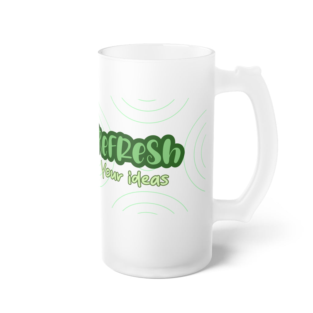 Frosted Glass Beer Mug — 'Refresh Your Mood' Emoji Design