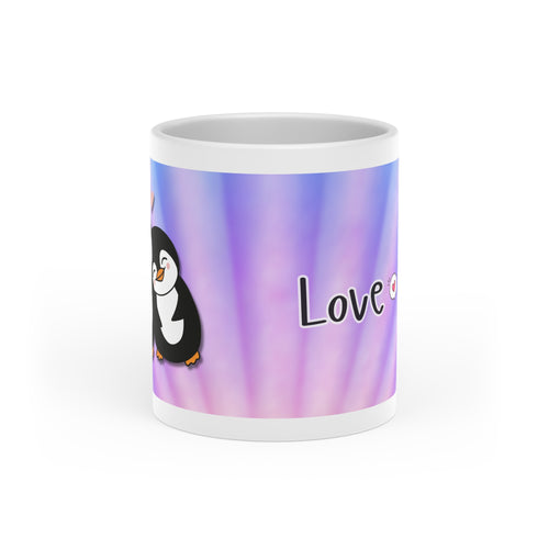 Cute Penguin Love Mug — Heart-Shaped Design, 'Love' Cottagecore Gift