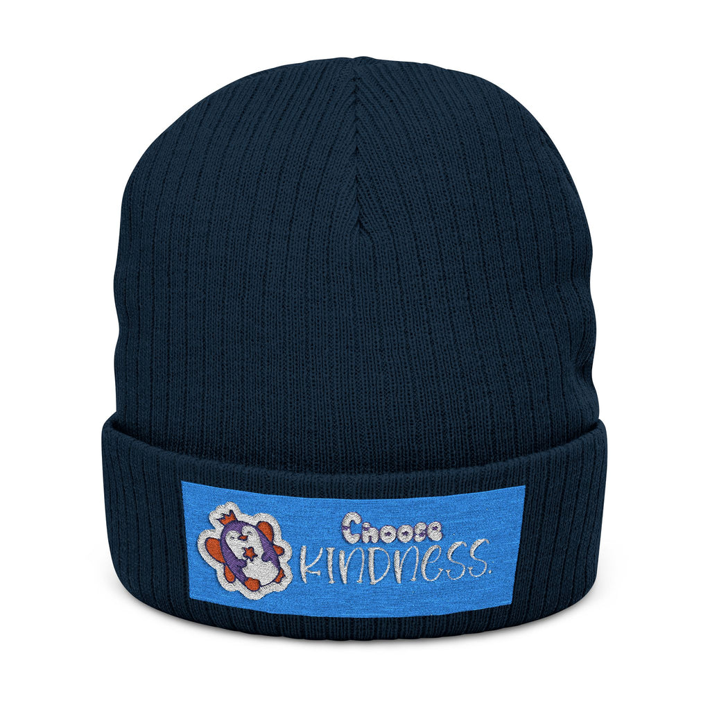 Penguin Winter Beanie — Ribbed Knit Embroidered Hat