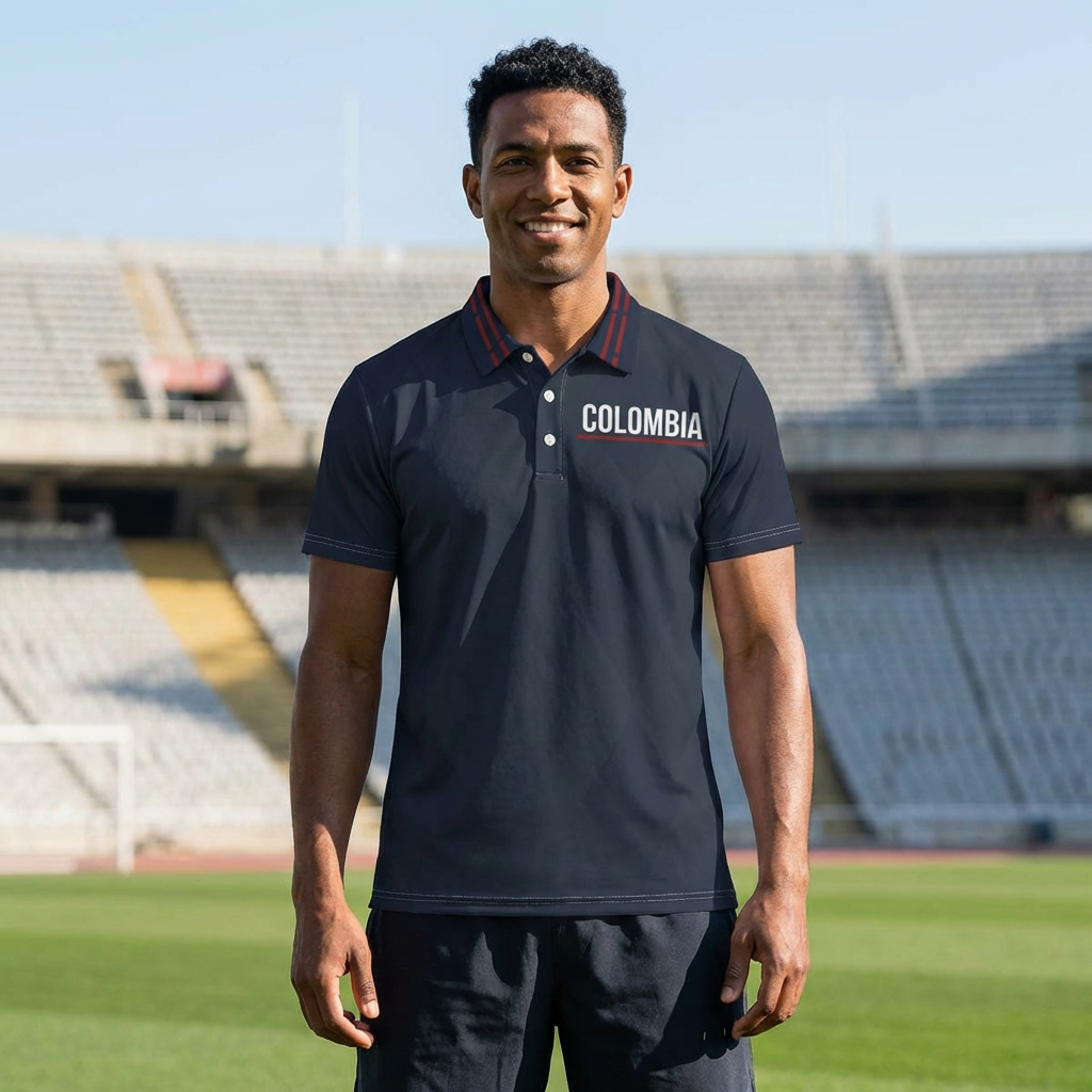 Colombia Flag Accent Polo Shirt — Men’s Navy Country Pride Polo