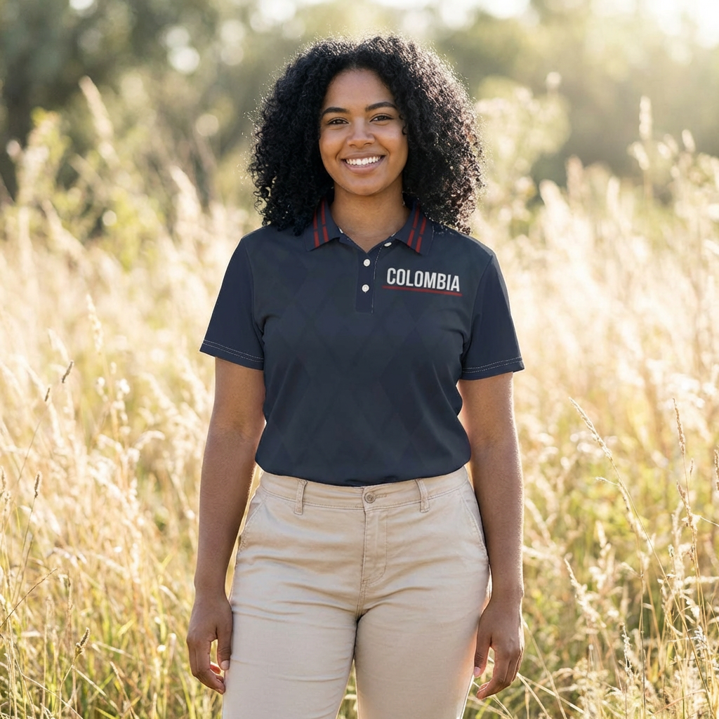 Colombia Flag Accent Polo Shirt — Men’s Navy Country Pride Polo