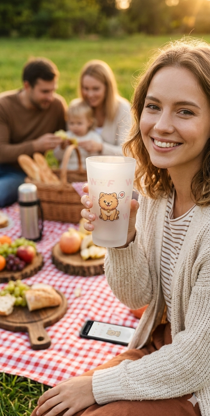 Cute Pomeranian Pint Glass — 16oz Frosted Beer Cup with Adorable Dog Design