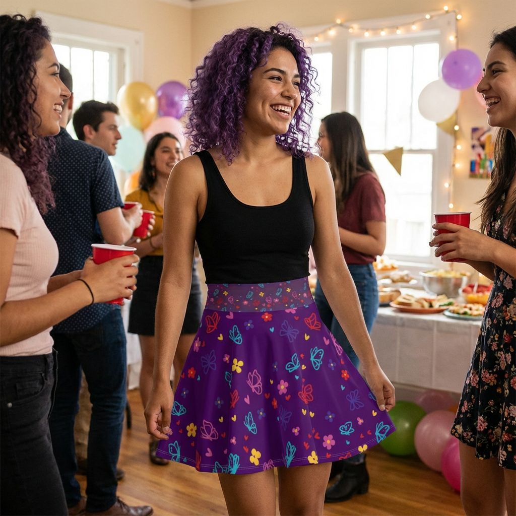 Floral Butterfly Purple Skater Skirt