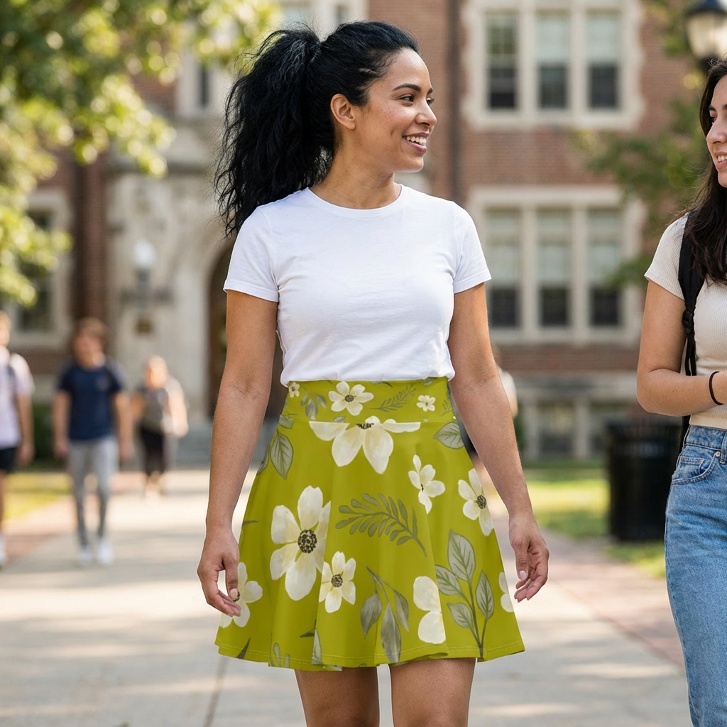 Floral Olive Green Skater Skirt