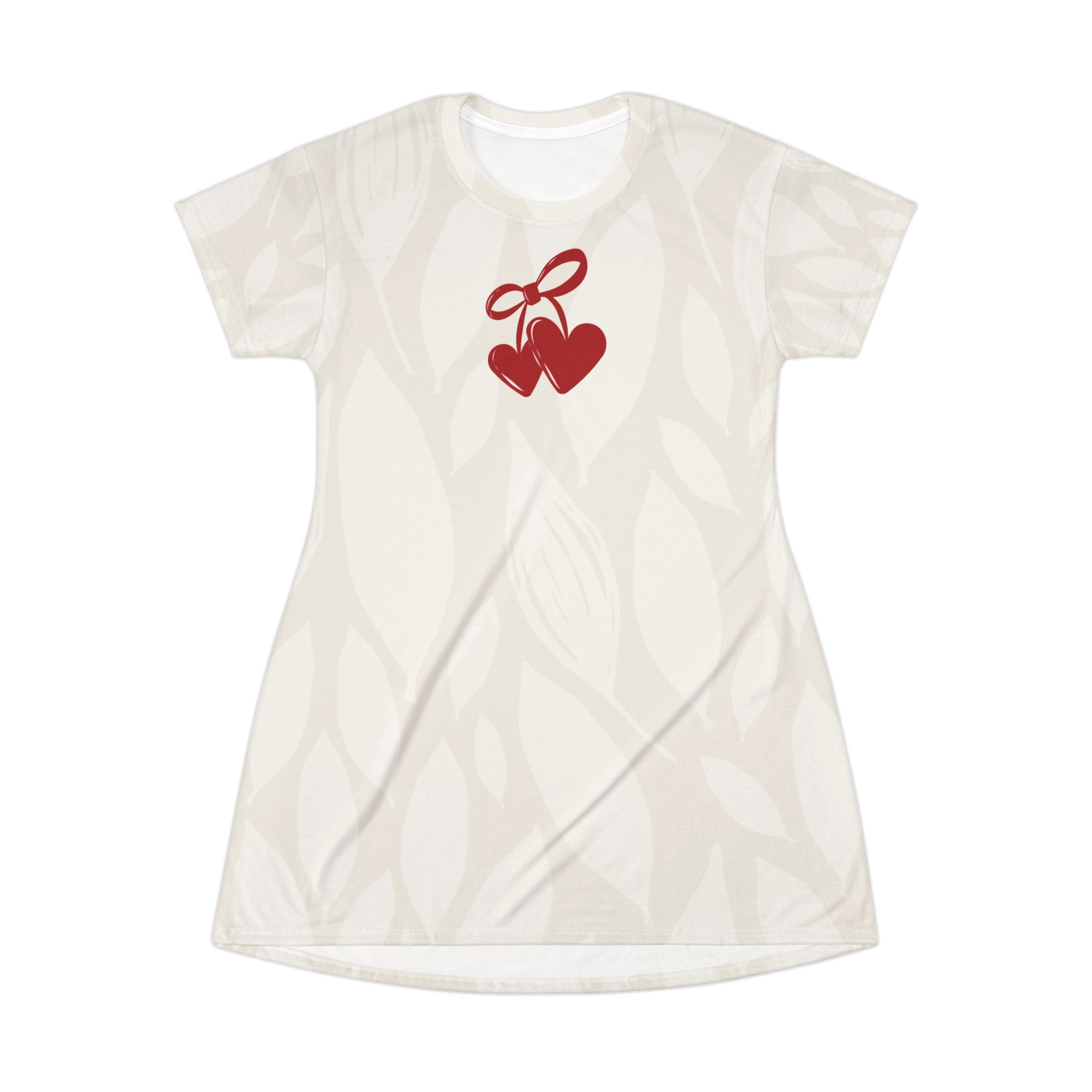 Cherry Heart T-Shirt Dress — Cute Red Double Cherry Graphic AOP