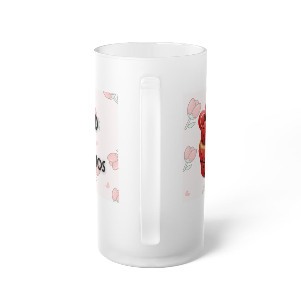 Frosted Beer Mug — 'La felicidad es la suma de pequeños momentos' Floral Design