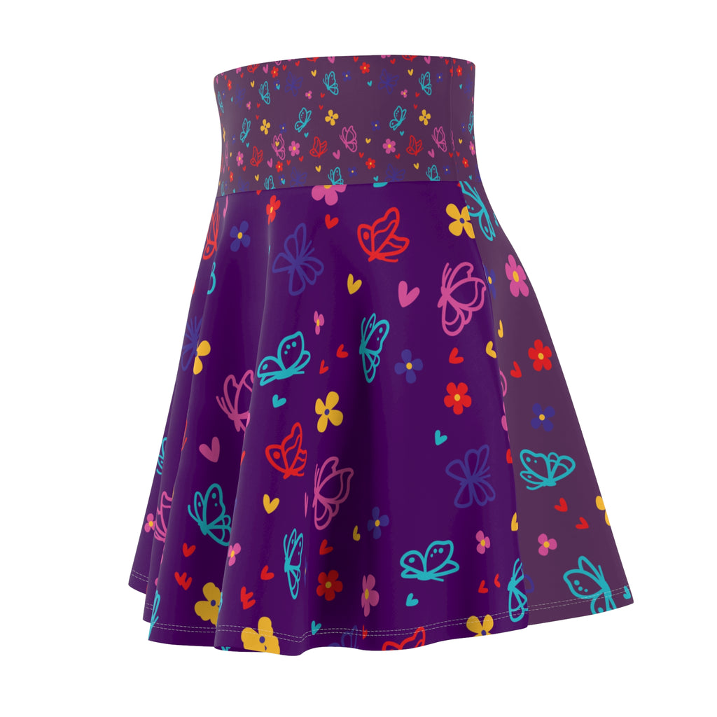Floral Butterfly Purple Skater Skirt
