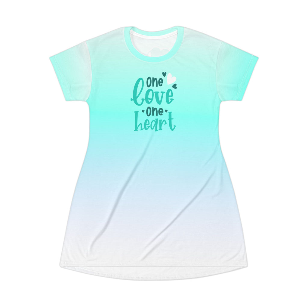 One Love One Heart Gradient T-Shirt Dress — Romantic Heart Graphic AOP