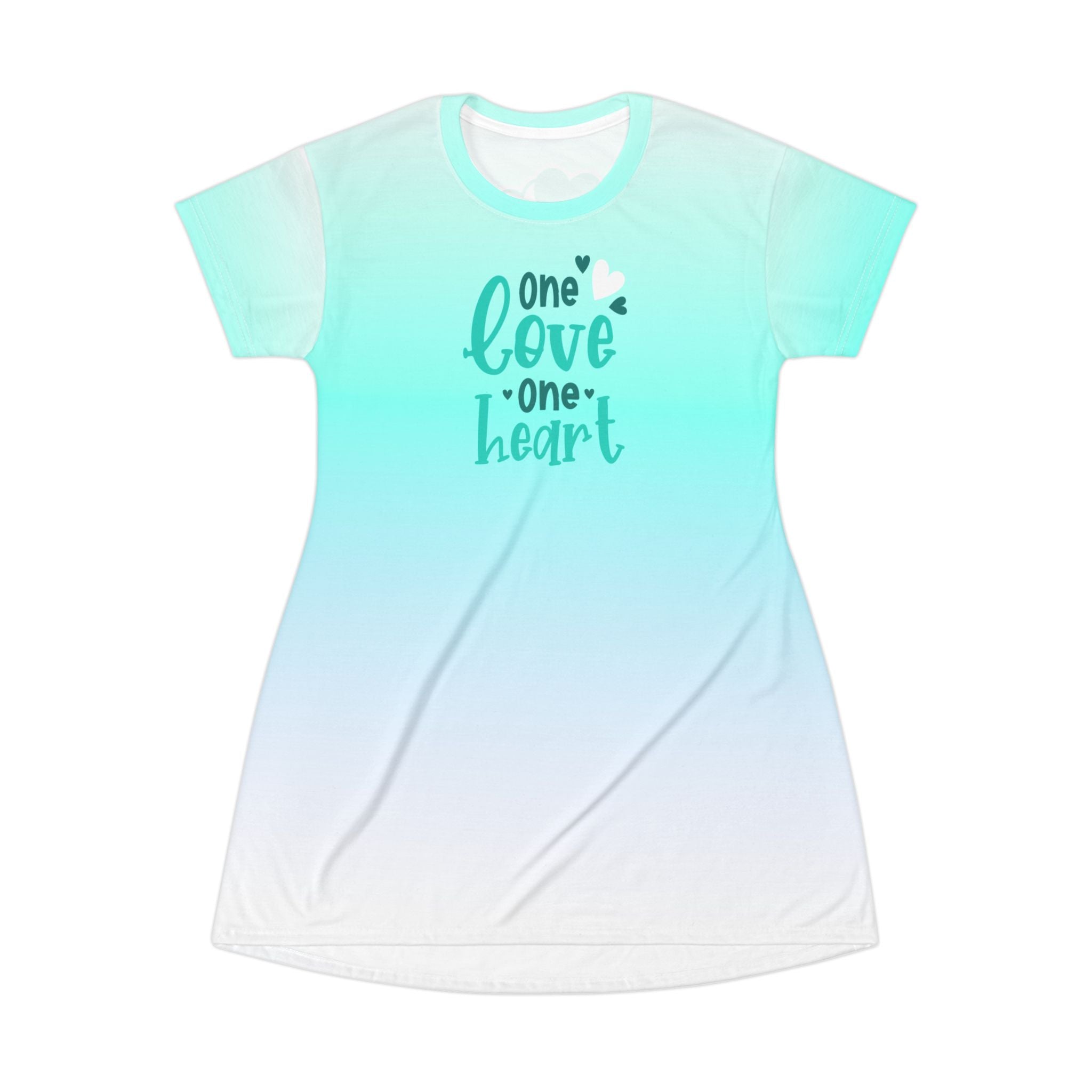 One Love One Heart Gradient T-Shirt Dress — Romantic Heart Graphic AOP