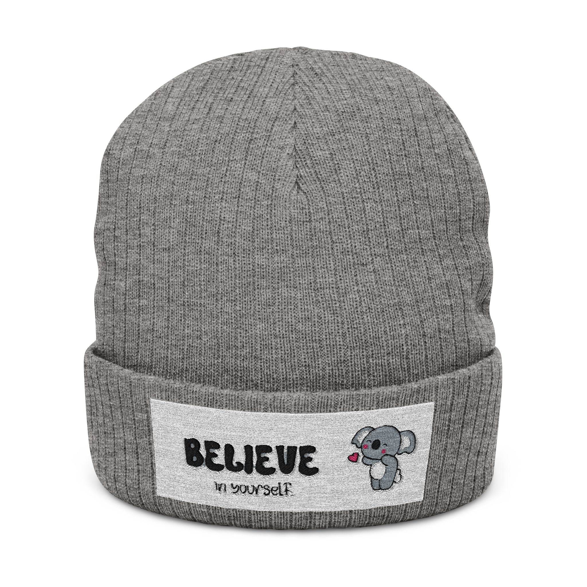 Elephant Love Ribbed Knit Beanie — Embroidered Winter Hat