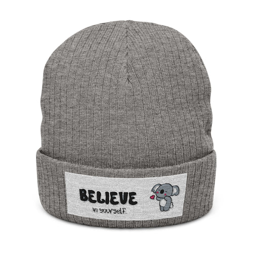 Elephant Love Ribbed Knit Beanie — Embroidered Winter Hat