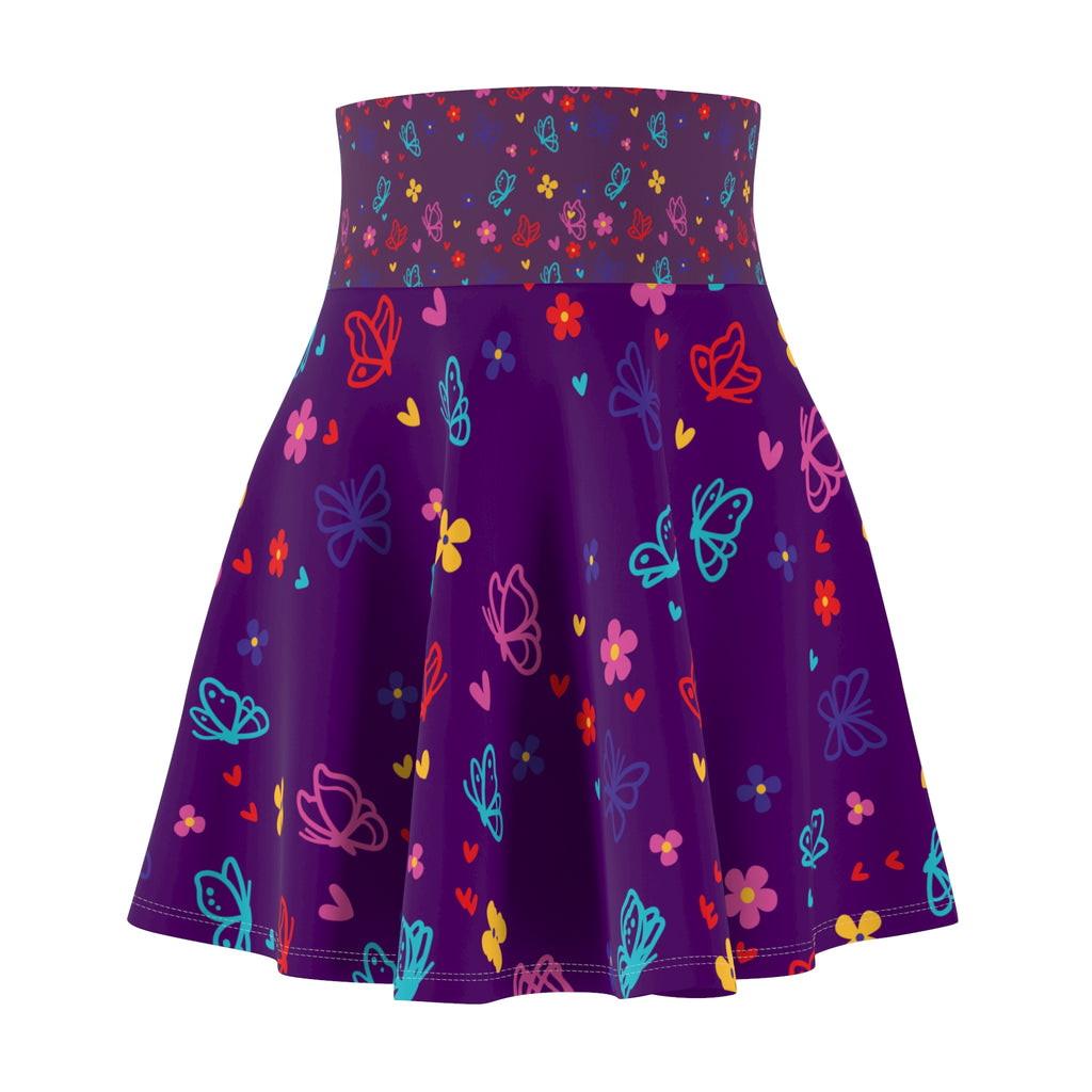Floral Butterfly Purple Skater Skirt