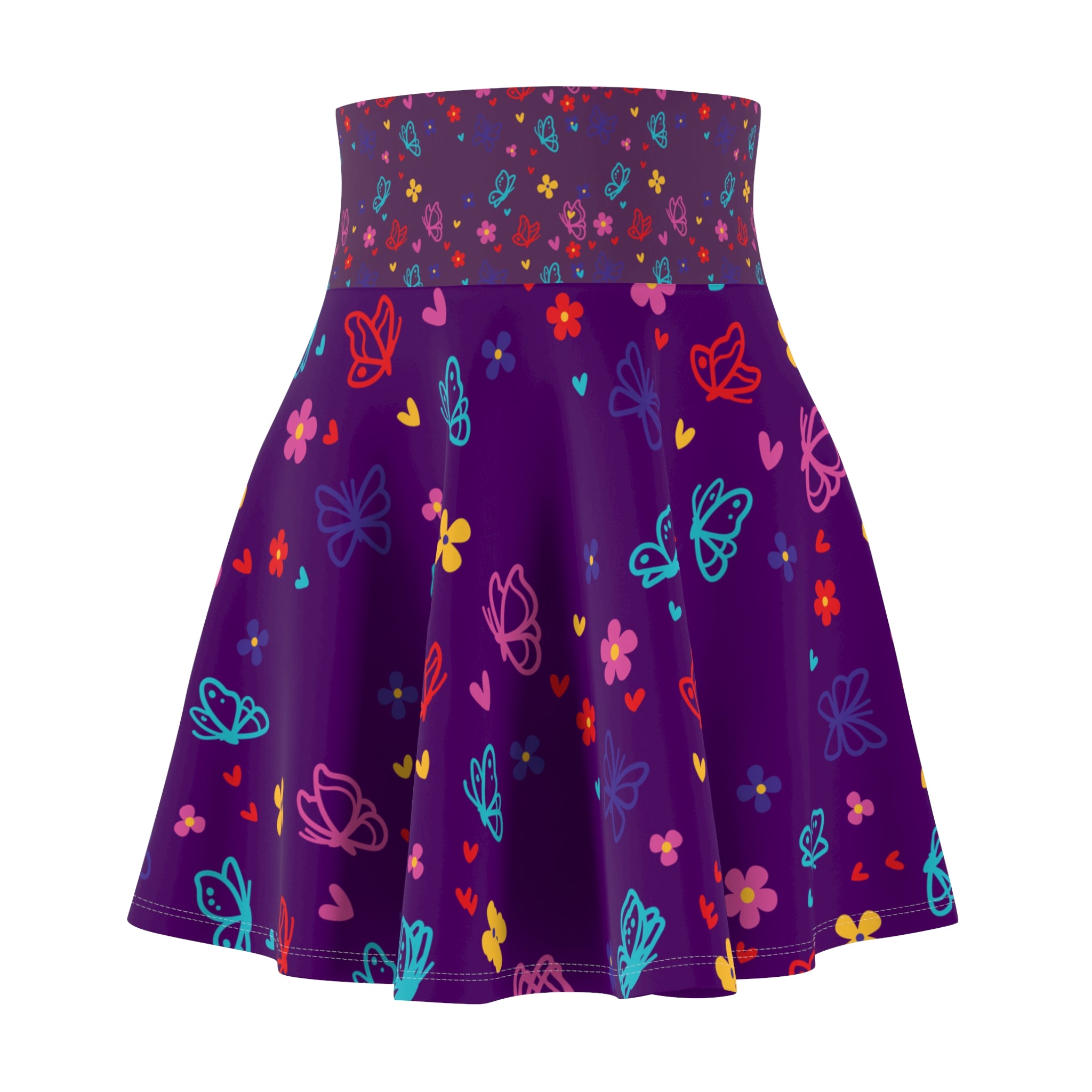 Floral Butterfly Purple Skater Skirt