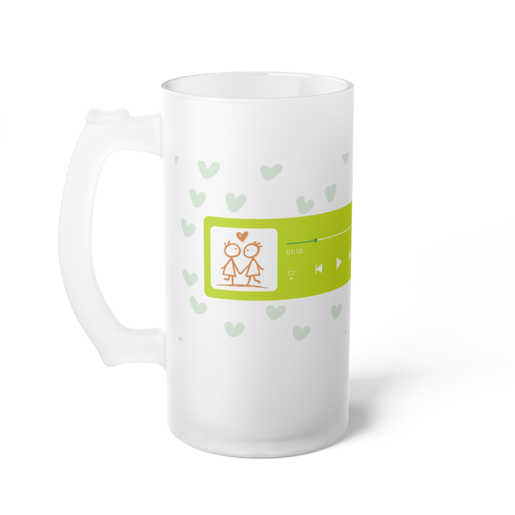 Frosted Glass Beer Mug — Personalized 'Music Makes Me Happy' Design