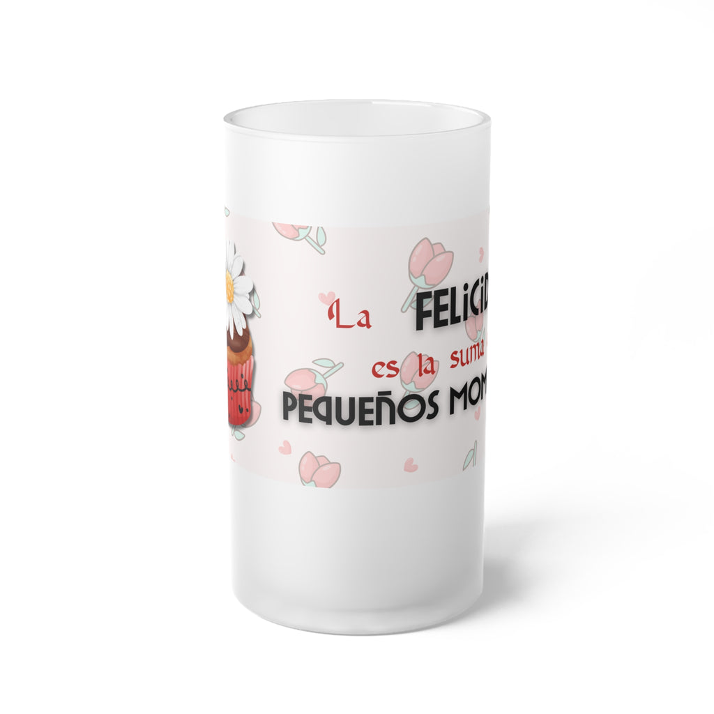 Frosted Beer Mug — 'La felicidad es la suma de pequeños momentos' Floral Design