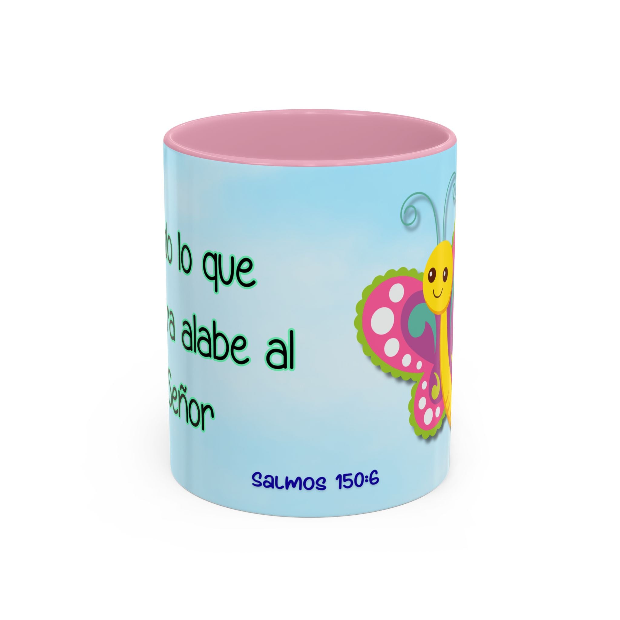 Colorful Mug — Cute Butterfly Psalm 150:6 Spanish Inspirational Coffee Cup (11oz, 15oz)