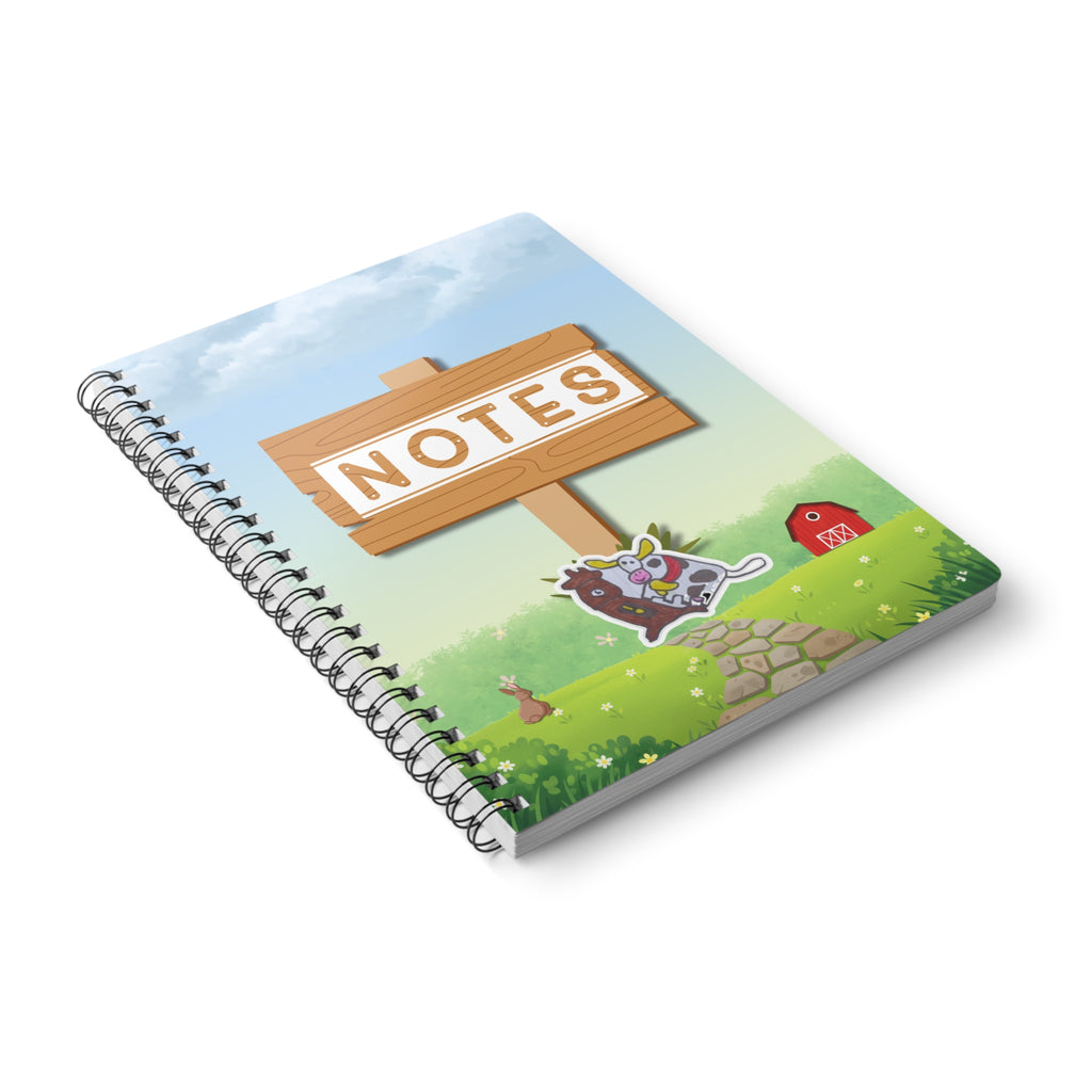 Farmyard Notes A5 Spiral Notebook – Cute Cow & Barn Lined Journal