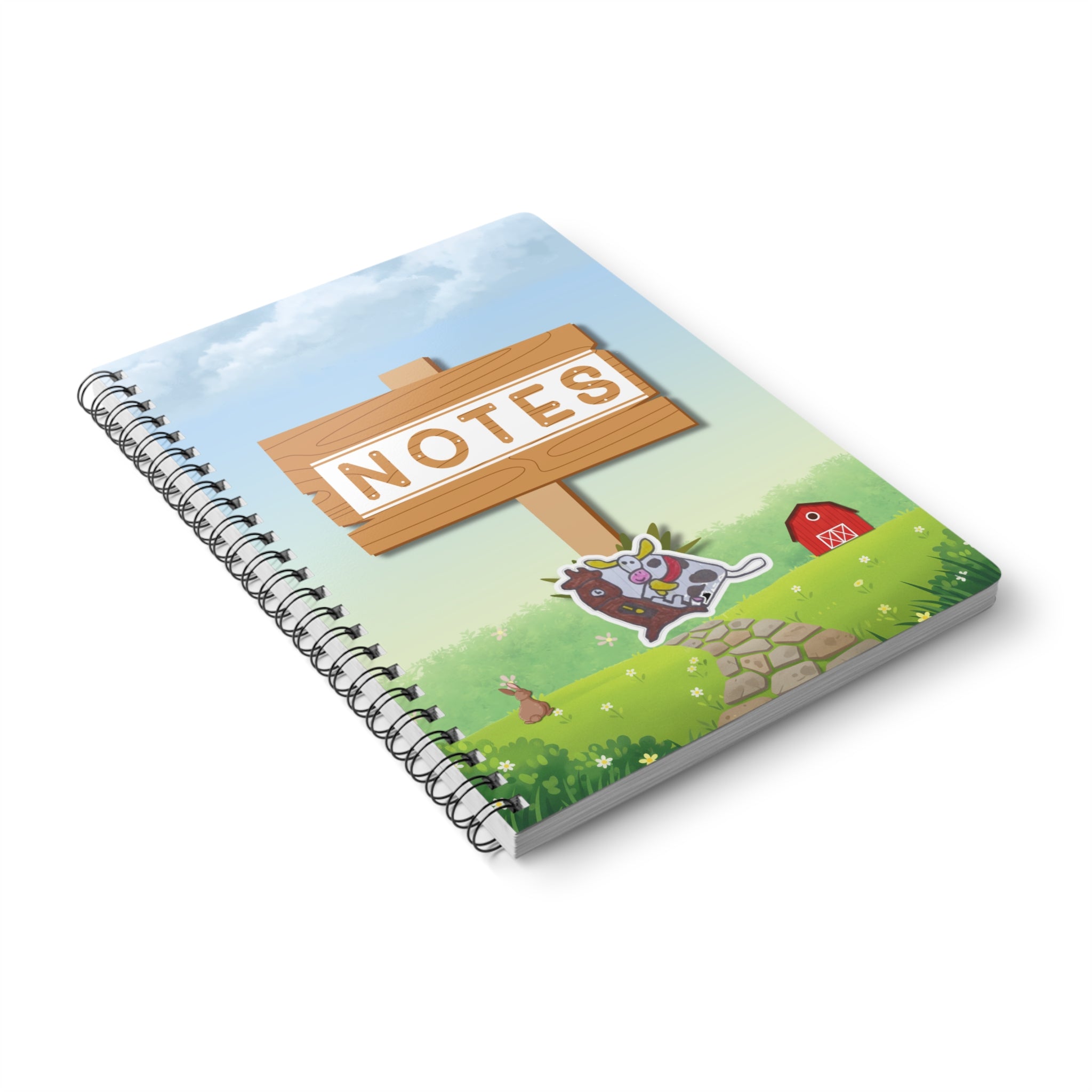 Farmyard Notes A5 Spiral Notebook – Cute Cow & Barn Lined Journal