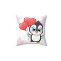 Valentine Penguin Pillow — 'Love You' Heart Balloon Spun Polyester Throw Pillow