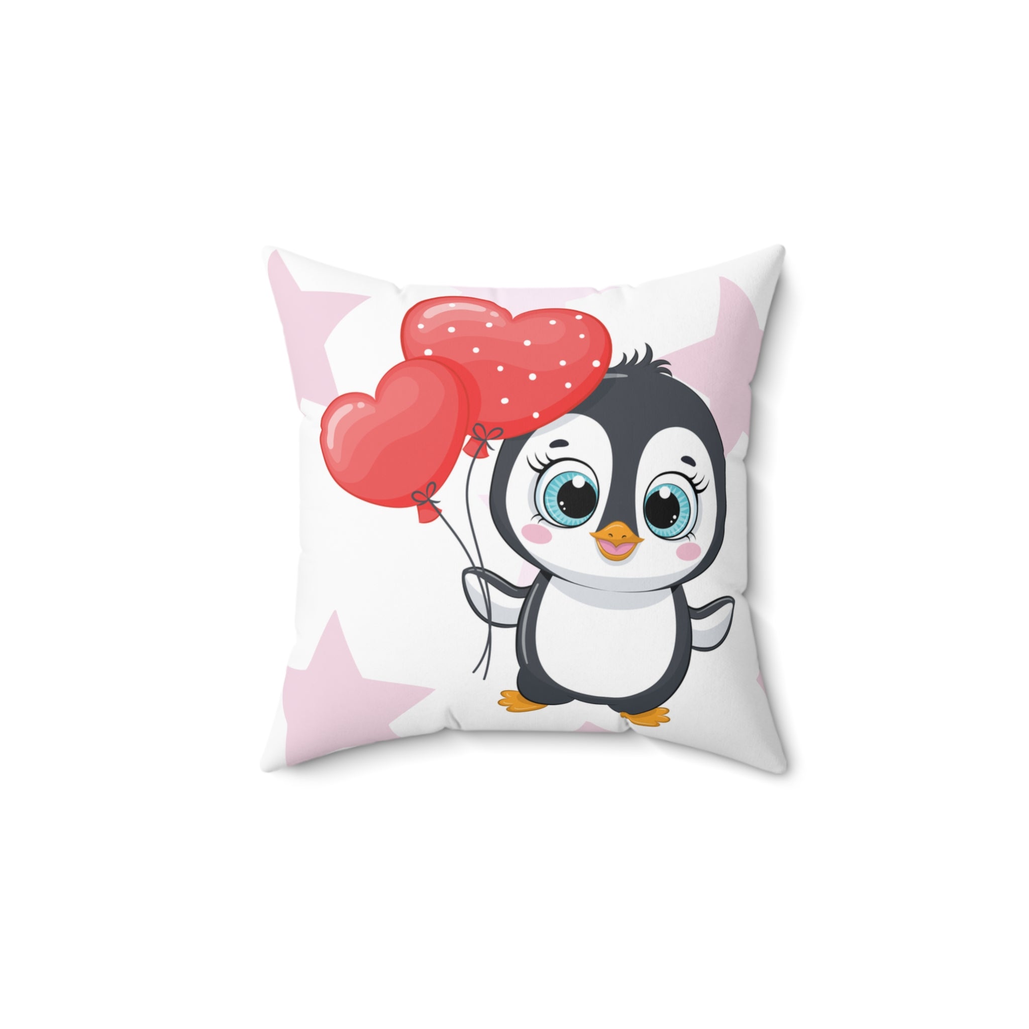 Valentine Penguin Pillow — 'Love You' Heart Balloon Spun Polyester Throw Pillow