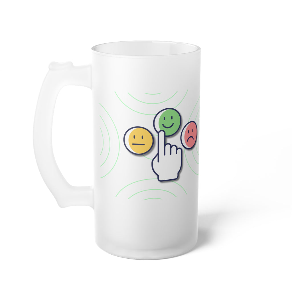 Frosted Glass Beer Mug — 'Refresh Your Mood' Emoji Design