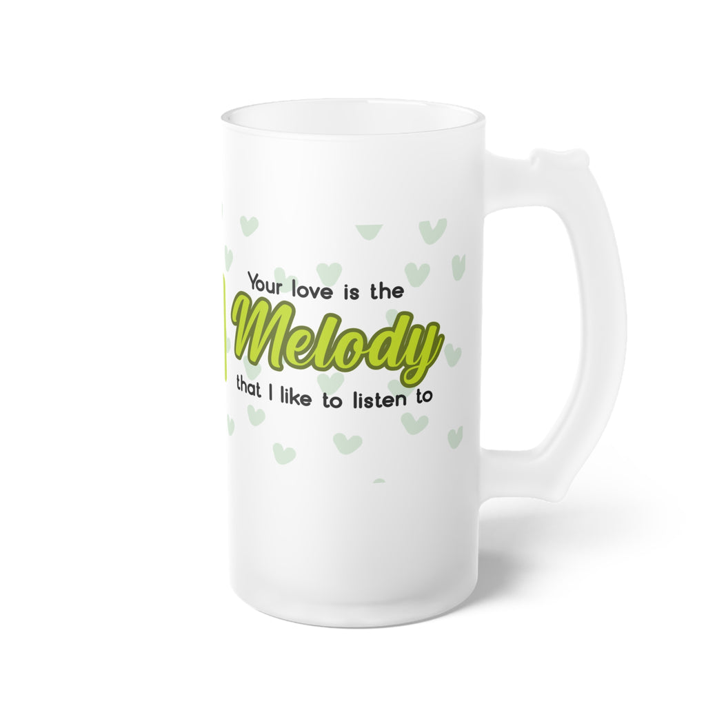 Frosted Glass Beer Mug — Personalized 'Music Makes Me Happy' Design