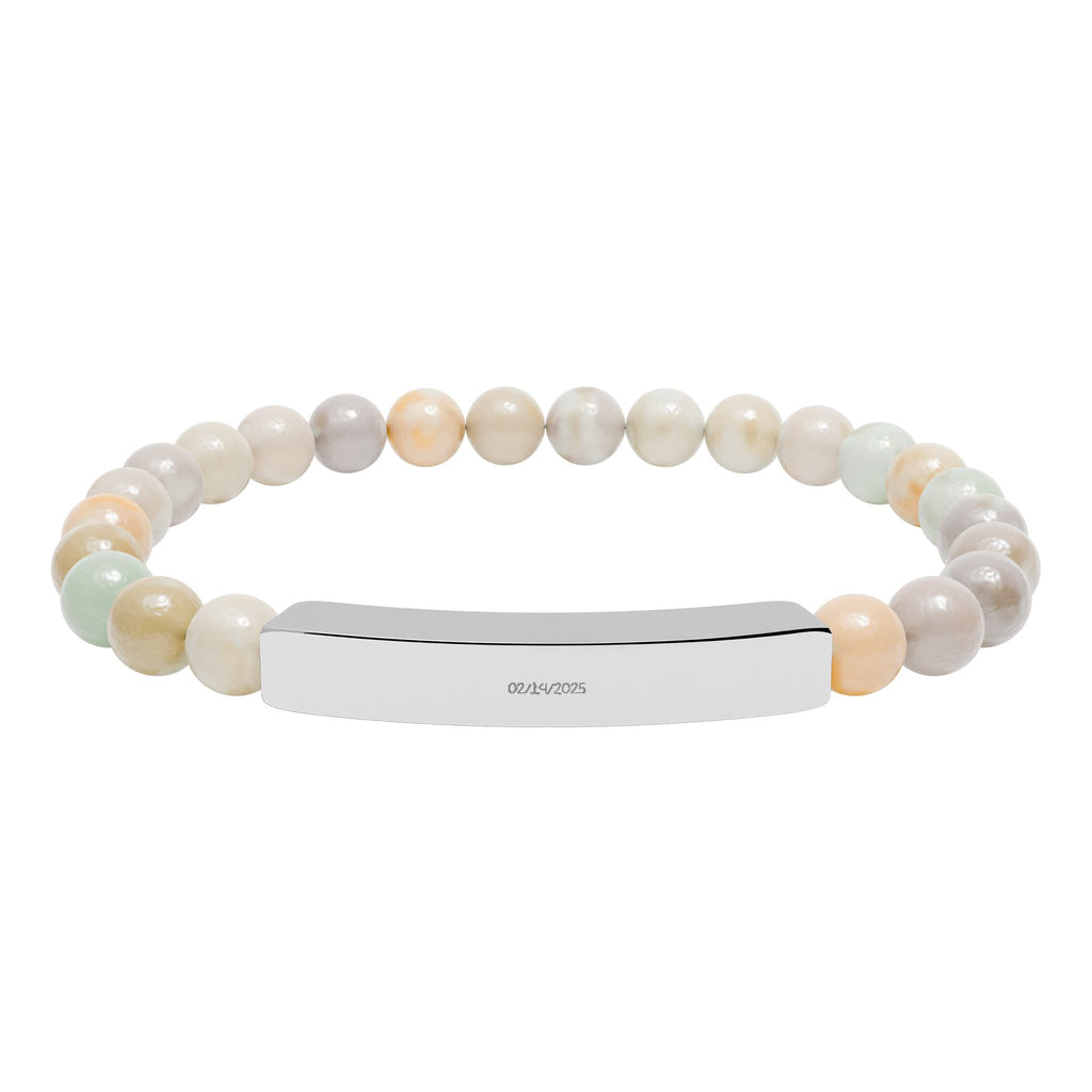 Engravable Natural Stone Stretch Bar Bracelet — Personalized Beaded Bracelet
