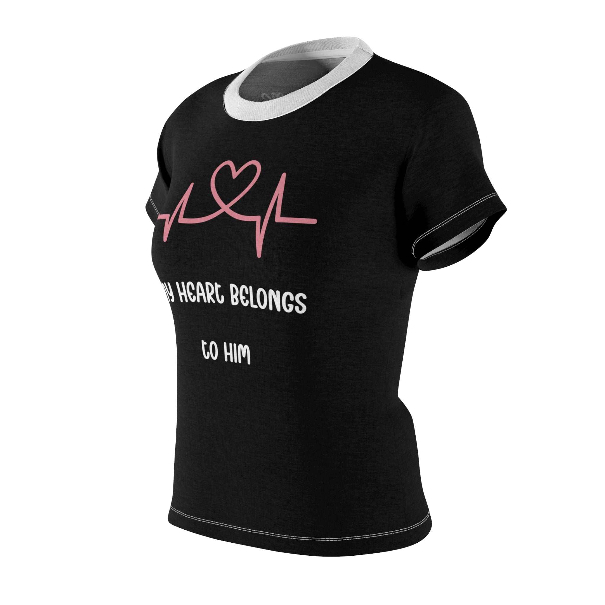 Women’s Tee — “My Heart Belongs to Him” Pink Heartbeat Graphic
