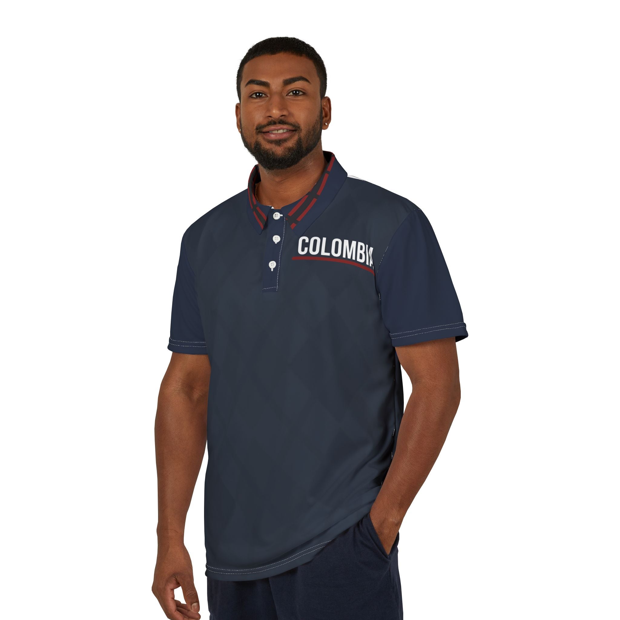 Colombia Flag Accent Polo Shirt — Men’s Navy Country Pride Polo