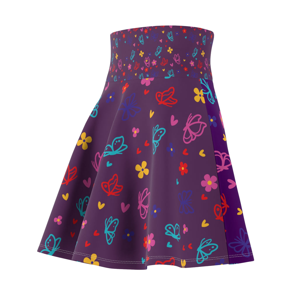 Floral Butterfly Purple Skater Skirt