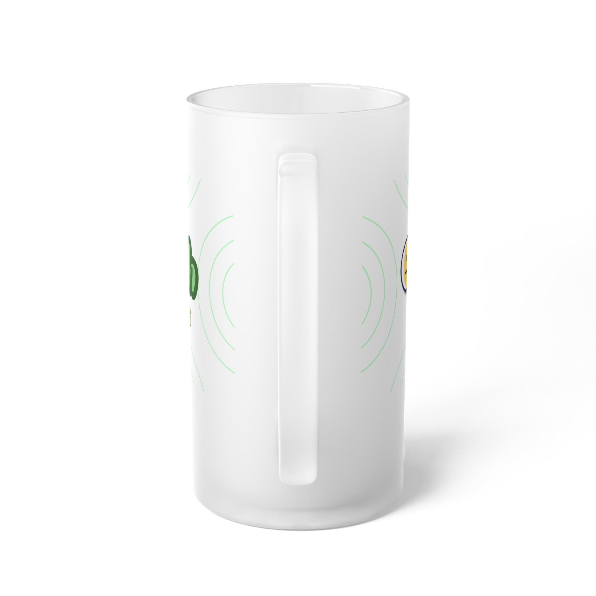 Frosted Glass Beer Mug — 'Refresh Your Mood' Emoji Design